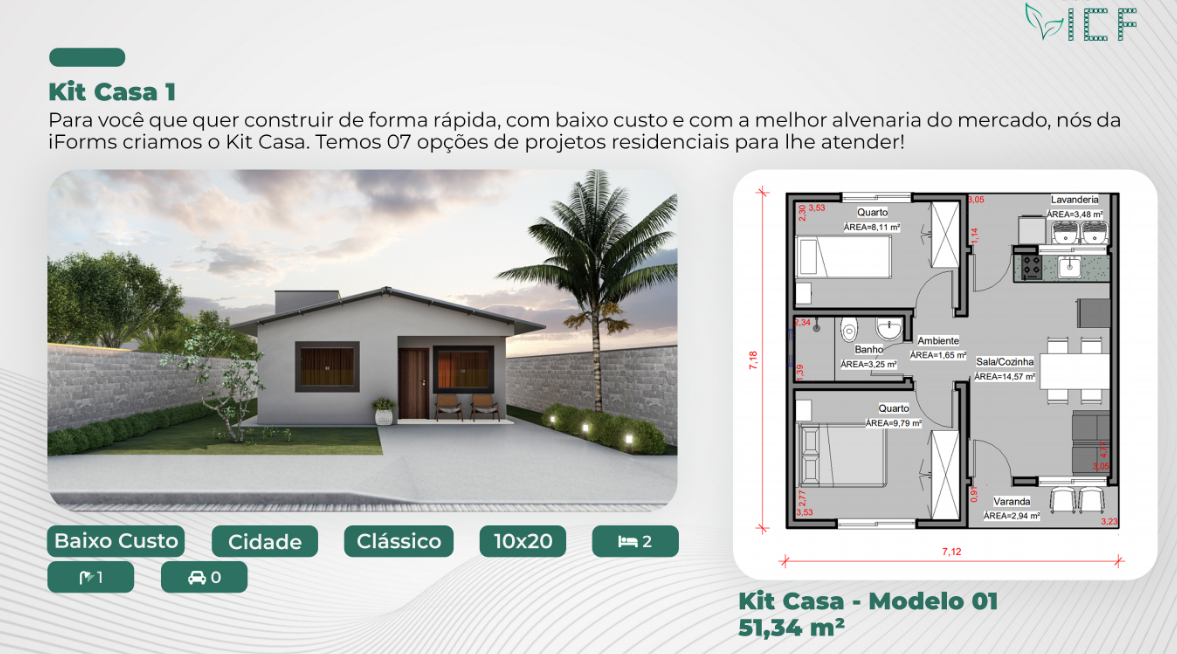 Kit Casa 1 - Modelo 01 - 51,34 m²